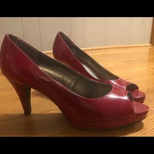 Reds peep toe heels